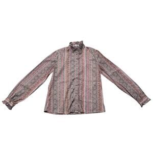 Vintage Steven Barry Geometric Pattern Button Down Long Sleeve Blouse Shirt